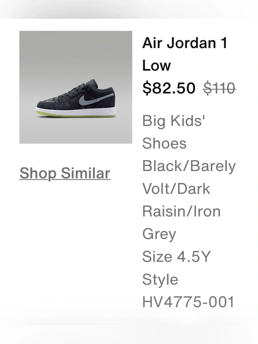 Jordan Kids' Low Top Sneakers - Black with Volt Accent